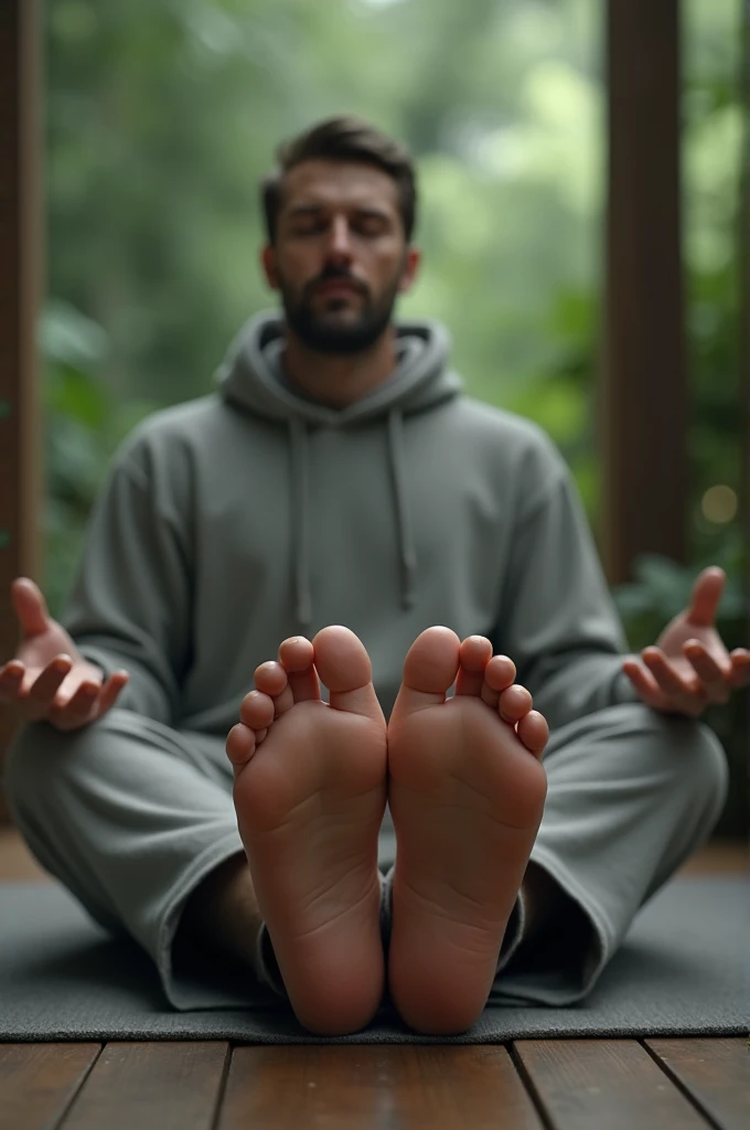 Feet of a man sitting in a lotus position (meditation)