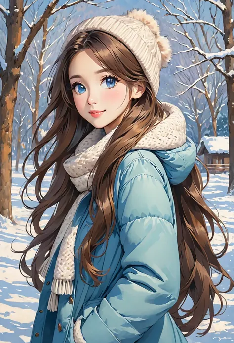 Long haired girl wearing winter clothes