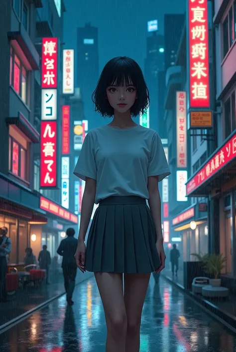 8k, RAW photo, best quality, masterpiece:1.2),(realistic, photo-realistic:1.37),Tokyo street,night, rain, wet,cityscape,night, cyberpunk city,soft light,1girl,, extremely beautiful face,bust,put down hands,Random hairstyle,Random hair color,Random expressi...