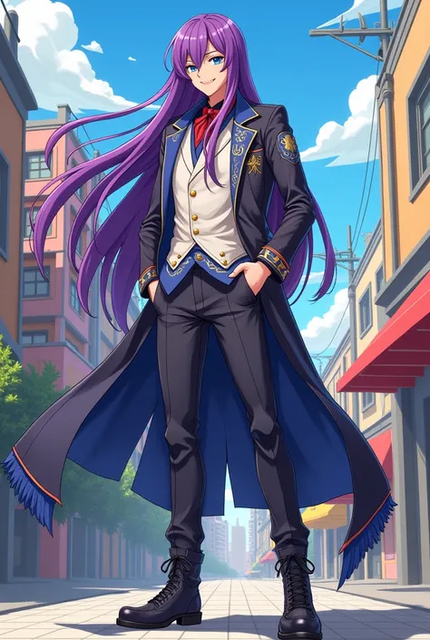 Fassa is a very cheerful tall man similar to Mahito with a manga art style with long straight purple hair.