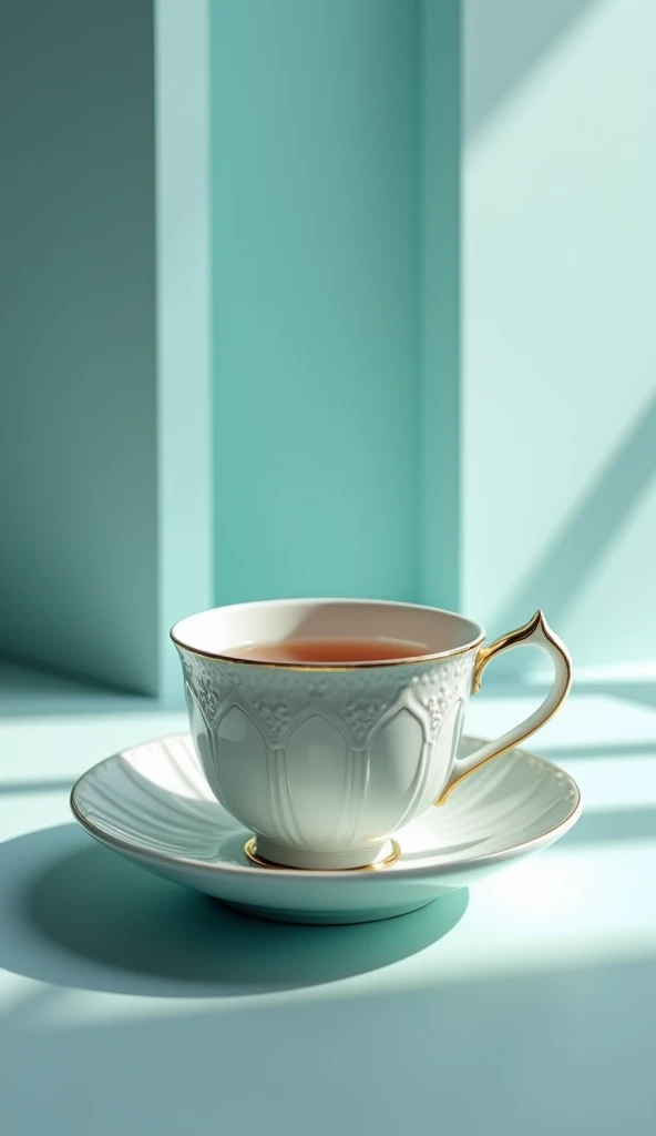 Tea cup 3D photo in cool  background 