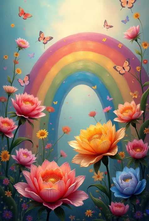 Create me a related drawing, puzzle, rainbow flowers 