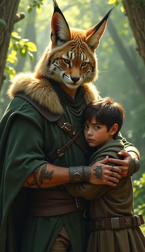 A man with lynx ears next to his son 