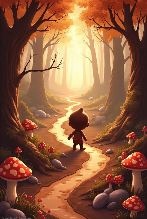 Create a cover for an illustrated children&#39;s story, whose title is Chocolandia. The cover should not contain letters and characters, In addition, The background of the cover should have a chocolate nature theme with a beautiful forest with a beautiful ...