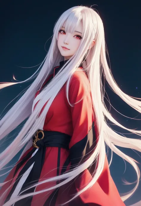 Anime girl with long white hair and red and black clothes, Anime Girl Profile, beautiful Anime Portrait, White-haired God, Anime Girl Portrait, Digital anime art, Digital anime illustration, Anime Girl Portraitプロフィール, Anime style portrait, detailed Digital...