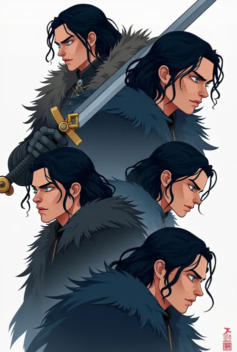 Personagem Game of thrones John Snow em anime 2 d. Only the character without the background. In various positions to make an animation 