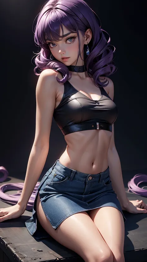 (masterpiece), (best quality), (detailed), light layer, 1solo girl, young girl, perfect body, purple hair in curls, defined larg...