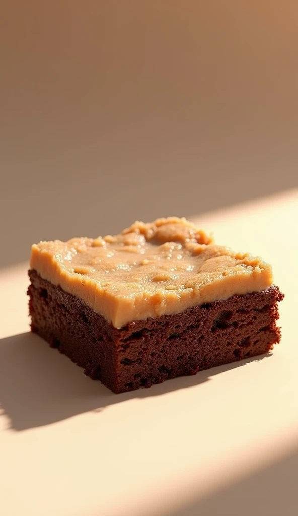 A brownie with a brown bottom layer; the top beige layer; high resolution, Ultra HD, , projected shadow, cinematic lighting, side view, OctaneRender 8K, 