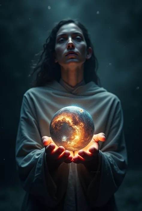 A person holding the universe in his hands.
