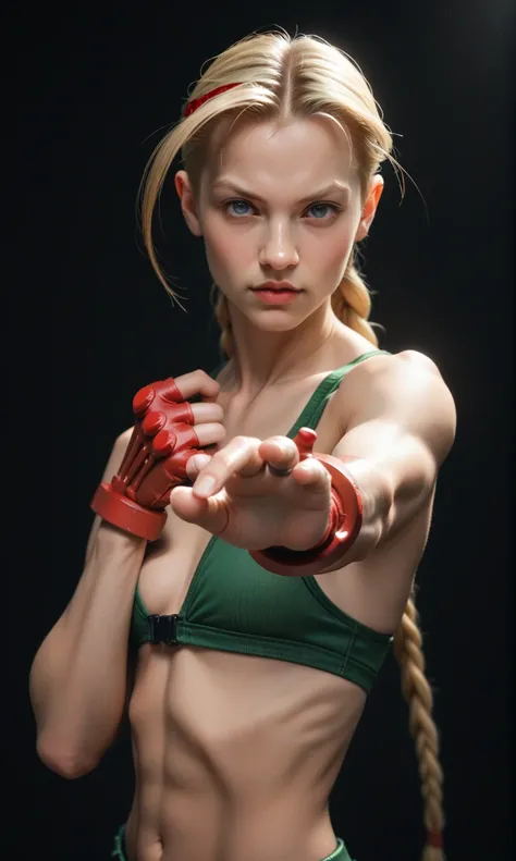 score_9, score_8_up, score_7_up, score_6_up, photorealistic, street fighter, cammy white, in the ring, dynamic pose, black backg...