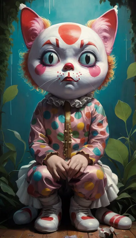 baroque oil painting of anime key visual concept art of sad anime clown girl, acrylic painting, trending on pixiv fanbox, palette knife and brush strokes, style of makoto shinkai jamie wyeth james gilleard edward hopper greg rutkowski studio ghibli genshin...