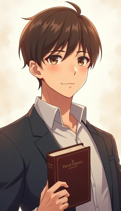  Christian, short hair, brown eyes, 1, anime version, With bible in hand, Young man, anime version