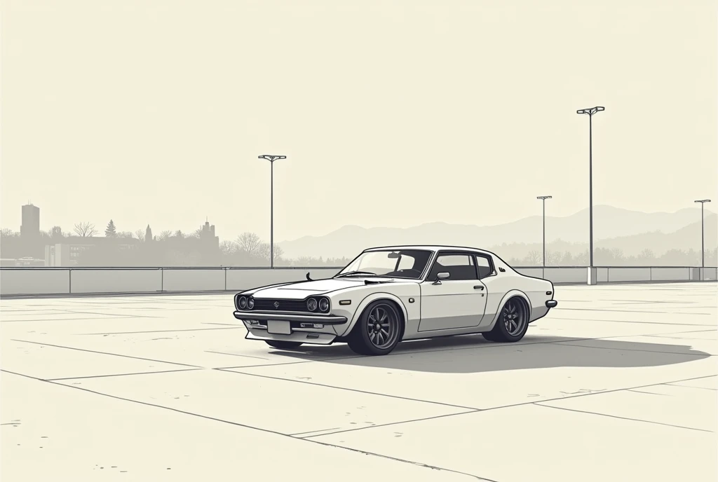 Vacant parking lot, Parker traceable line drawing, Air suspension, Hakosuka,