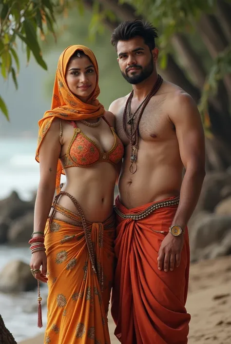 Biuttifful muslim  mom big boobs and  big ass and hijab  with bikini and panti and his twenty year old son with mandir and pandit 