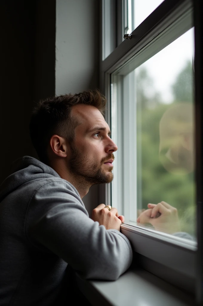 Man hiding looking out the window 