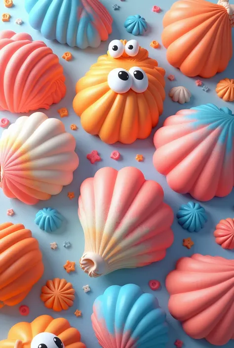 Sea shells cartoon  3d inflated pattern