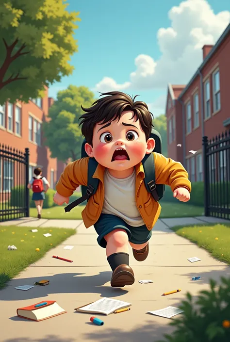 A fat kid running away from school