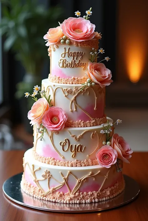 A stunning birthday cake with a caption "Happy Birthday Oya"