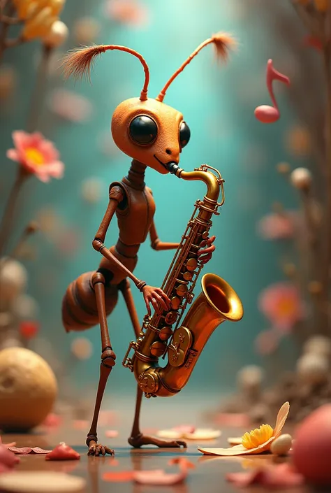 Ant playing saxophone 
