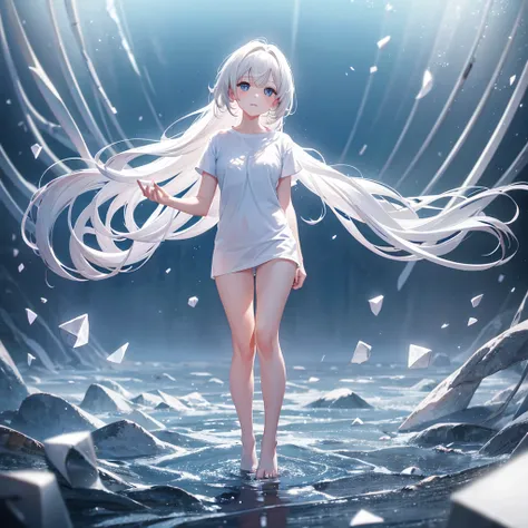 White T-shirt, Adorable,Hail 33, 1(1.0),(Scattered beneath the surface:1.1),Sharp focus,Award-winning photo,Professional portrait photography,RAW Photos (Highly detailed background:1.2),(Fantasy:0), Dramatic lighting, Full body portrait, Standing, Full bod...