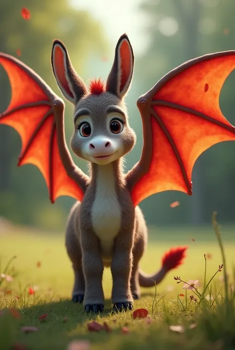 Little donkey with red dragon wing