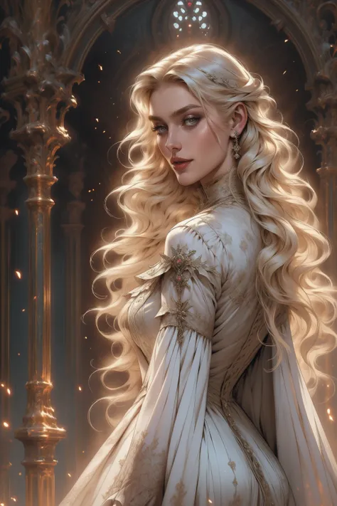 (Masterpiece - Ultra-detailed, very high resolution) Prepare to be enchanted by a true masterpiece that combines ultra-detailed art with high-resolution rendering. This work depicts a mesmerizing woman with very long blond hair (1.3) and captivating light ...