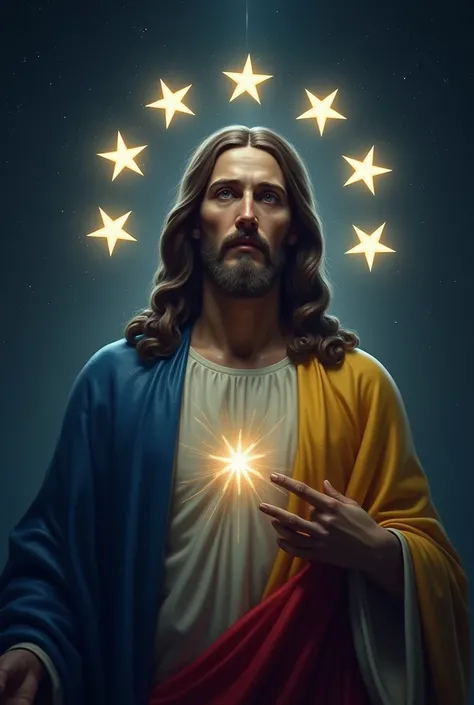 Jesus Christ at night with 8 stars with the Venezuela flag 