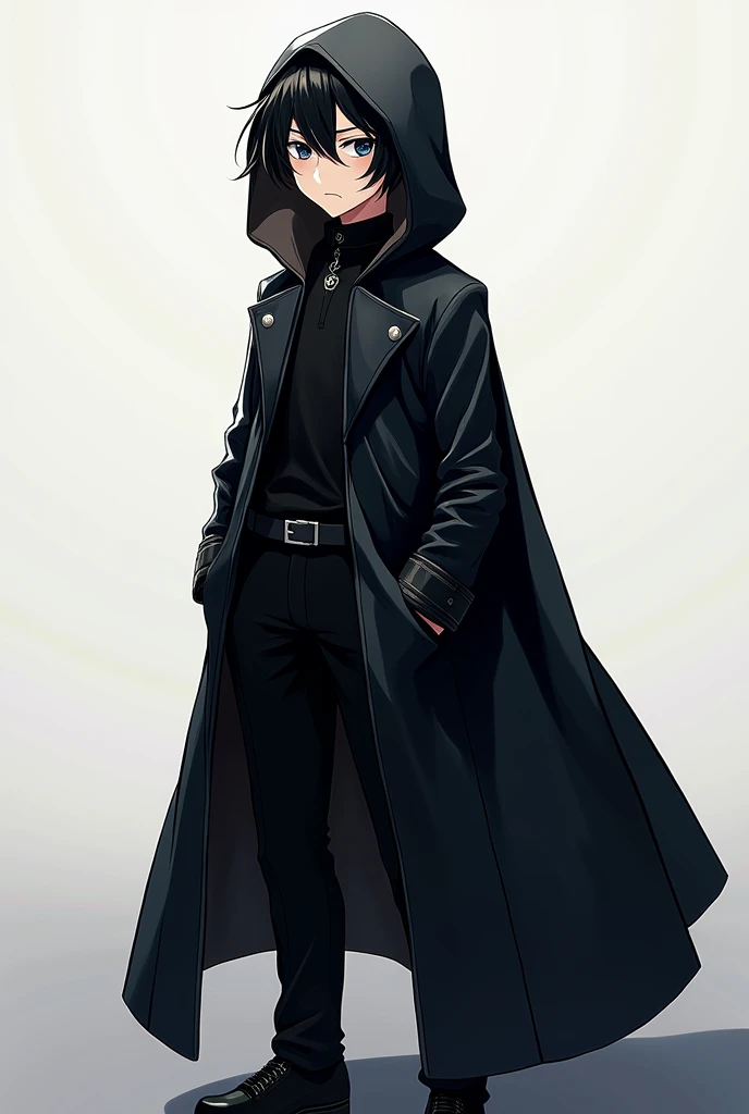 ((quality)), ((art)), ((best)), ((Anime)), ((detailed)), 1 ((boy)), wears a ((black coat)), made of a ((black synthetic)) material, ((shiny)), in a very ((cool)) style, and with ((long sleeves)), and with a ((long cape)), that almost reaches the ((floor)),...