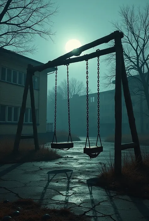 Abandoned, creepy and dark school playground