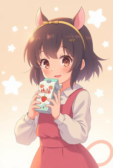  Japanese Anime Hand holding a can of milk with a strawberry cow pattern
