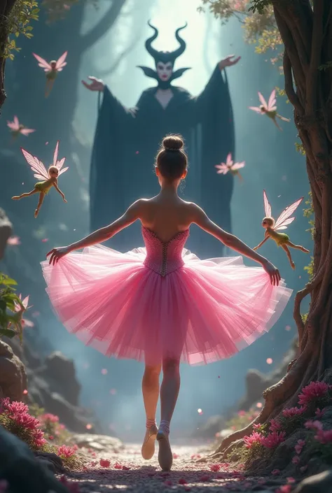 Pink ballet dancer with pink tutu skirt , fairies and maleficent 


