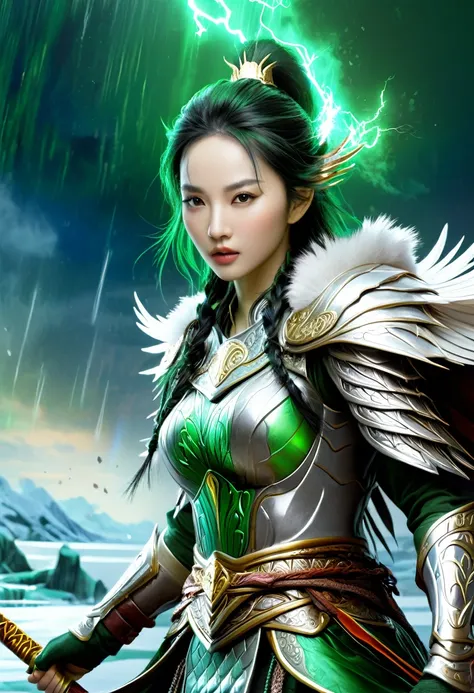 Photographic style，Photography，Ultra-clear details，Chinese Beauty，Snow-white skin，White skin
(A winged warrior who has swam through rivers of lightning),photorealistic:1.37,High Resolutions,vivid colors,bokeh,3D rendering,sharp focus,ultra detailed,studio ...