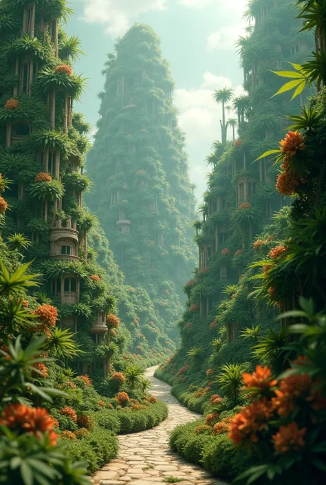 A city with houses and buildings made of marijuana 