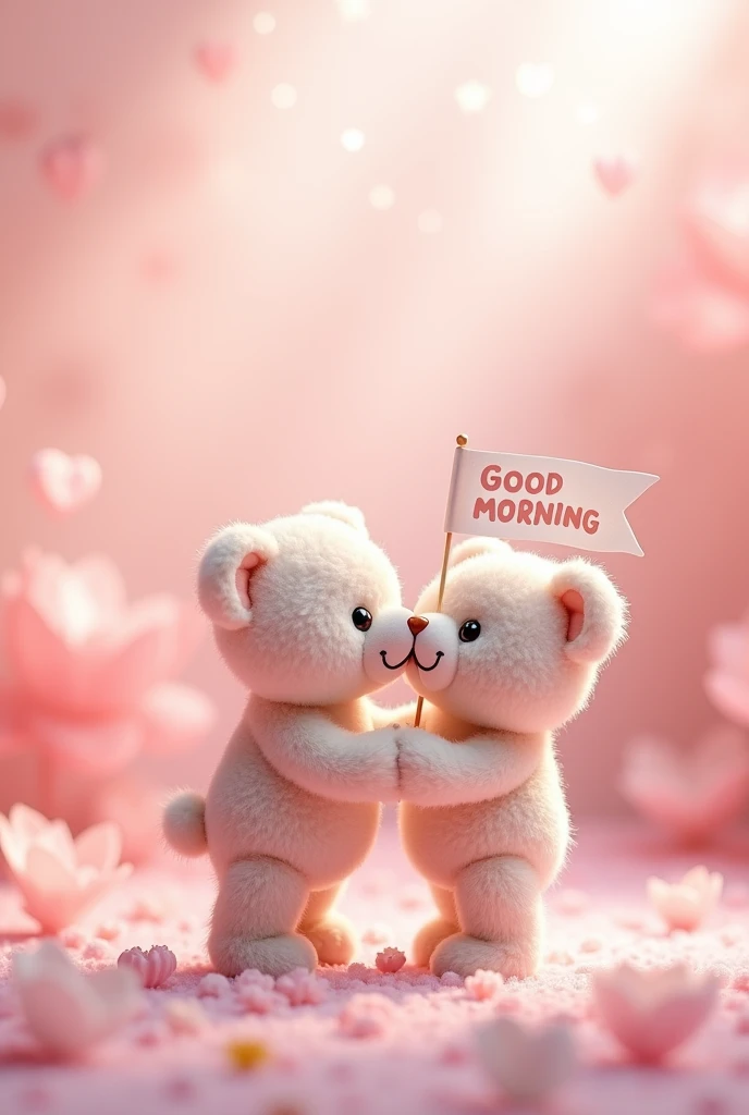 Little Teddy kissing 
With Good morning typing Flag 
Pink colour 