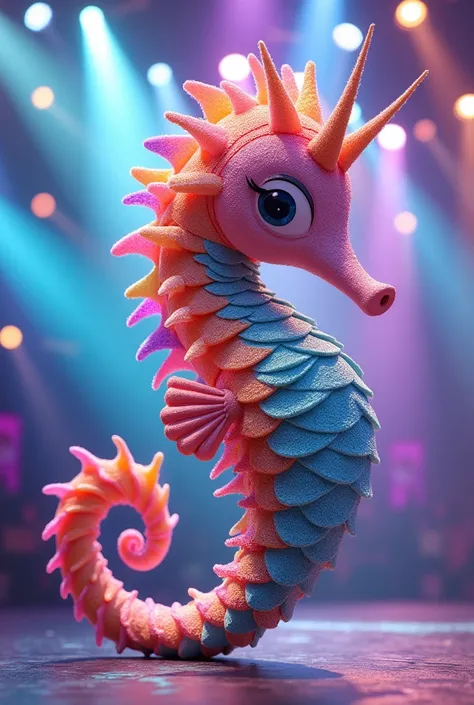 created an image of a person wearing a mascot named "Rainbow Seahorse Girl" on the show The Masked Singer