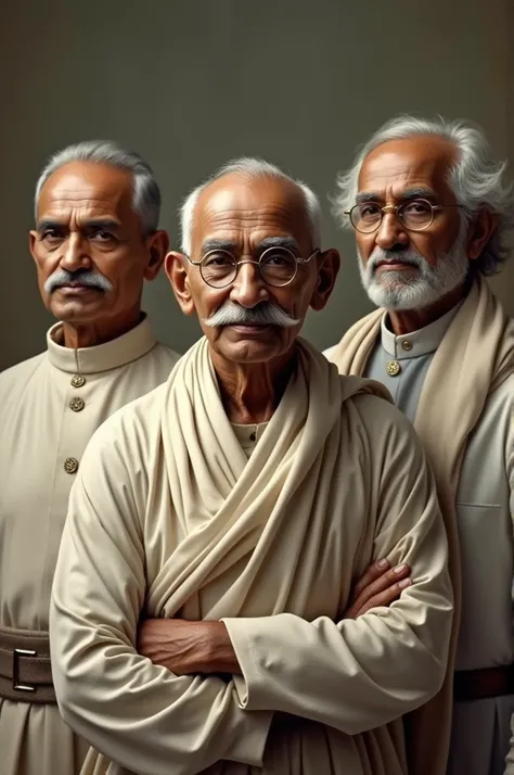 Mahatma Gandhi ji, Jawaharlal Nehru ji, Rabindranath Tagore ji in one picture realistic image of their photo graphy 