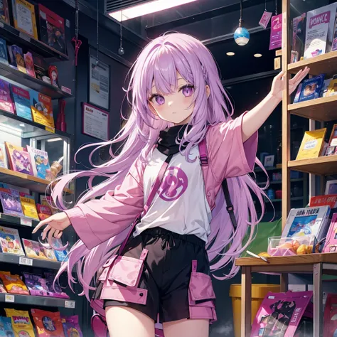 Toy store,Light purple hair,Pink Eyes