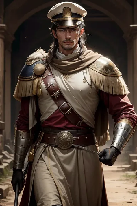 The Roman general is as handsome as Kumiya.,Carrying a silver rifle,Wear a hat,Some of his face was covered in sweat and mud, but Kumiya&#39;s handsomeness could still be seen.,He stood with his body full of a beautiful girl who had passed out. She was wea...