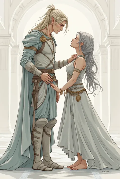 beautiful drawing , long elven robes,a very handsome male elf mage, Avallac&#39;h, beautiful eyes smart , light hair below the shoulders combed back, elven, Royal, long clothes, sharp cheekbones, sunken cheeks, triangular face. straight nose, stands in a s...