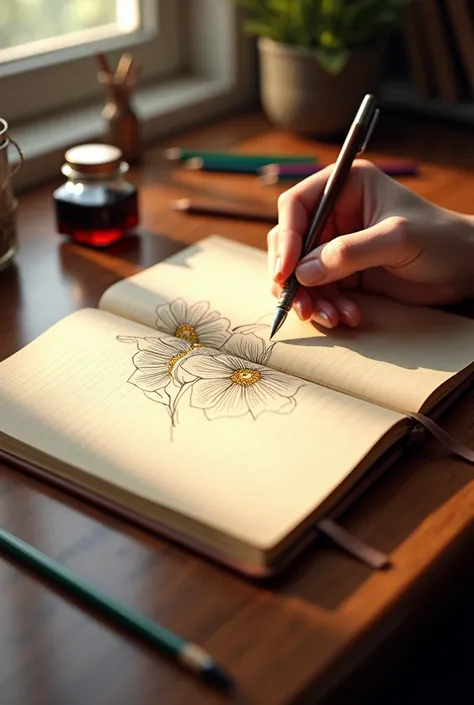 CREATE A FLOWER BY WRITING IN A NOTEBOOK
