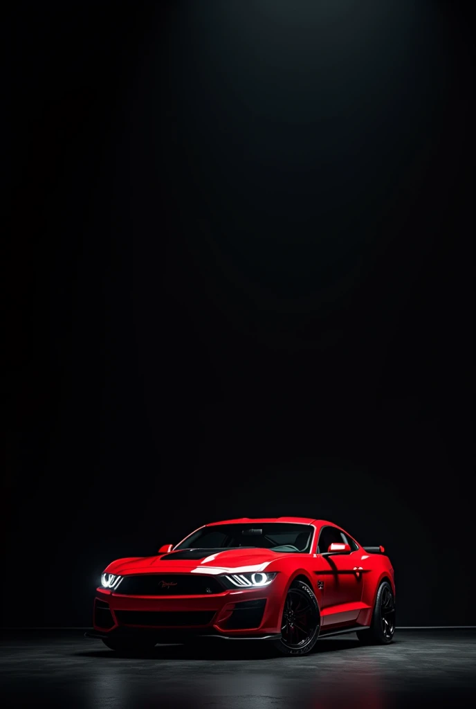 Jet Black background with camero red color car at bottom right corner