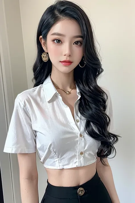 Top quality, RAW Photo, Highest Quality Image, 16K, Full body, Age 22, Realistic, Photorealistic,  Beautiful Asian woman, Sexy, body, White pale skin, ((( Multicolor Hair ))), ((( Short and wavy hairstyle ))), Modern hairstyles, Detailed face, Detailed bod...