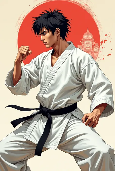 Make a black belt shortokans photo like japanese anime