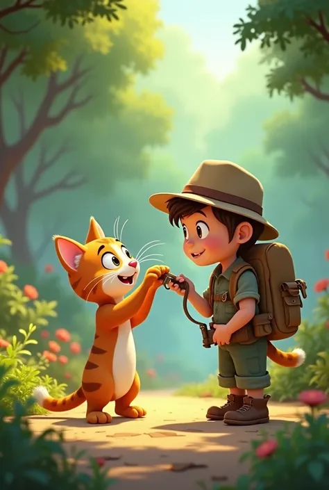 Cat scratching the hunter (animated style for children)