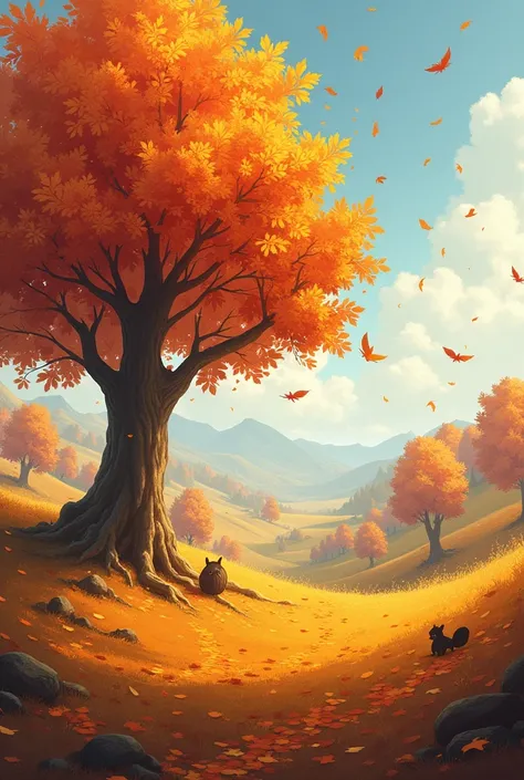 Autumn landscape with animated trees