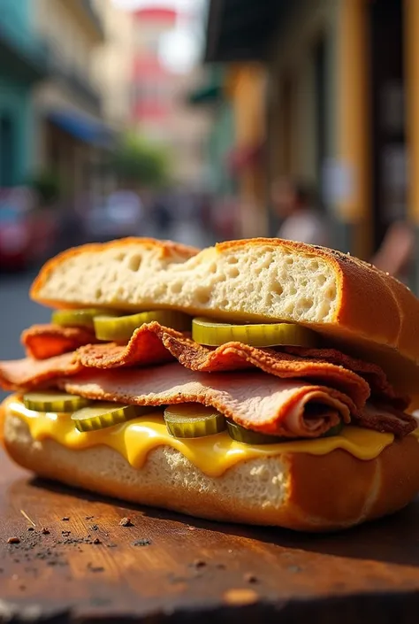 Sandwich cubano con carne y pollo