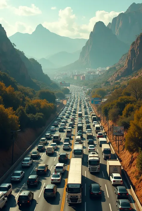 Mexico-Puebla highway full of traffic