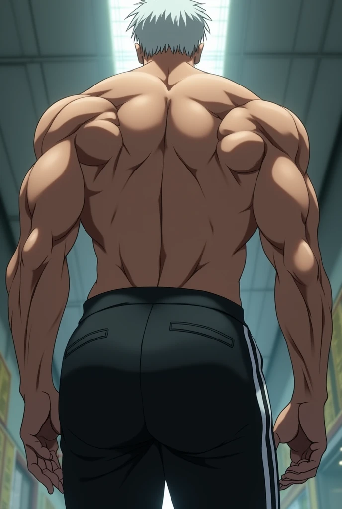 YOU HAVE A HANDSOME MAN SERIOUS FACE GOOD BODY WHITE HAIR SEEN FROM THE BACK BLACK PANTS WITH WHITE STRIPES BIG ANIME BUTT BIG ANIME BUTT MAN WITH BIG BIG AND DEFINED BUTT MAN WITH BIG BIG GLUTES THE SIZE OF A DESK SHORT HAIR TALL ANIME FARTING
