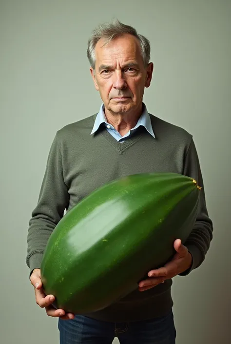 Man with big cucumber