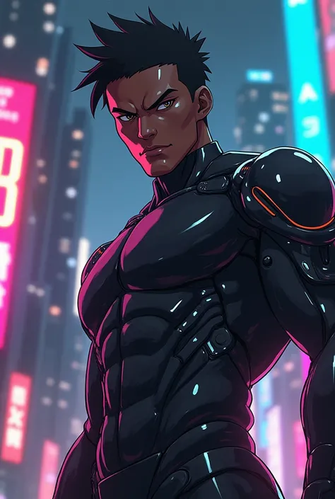 Black man with robot arm Japanese anime